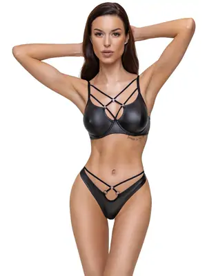 Erotické komplety - Cottelli Lingerie Set s pásikmi - čierny - 22142371231 - 75B/S