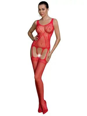 Bodystocking a catsuit - Passion ECO catsuit BS007 červený - ECOBS007red