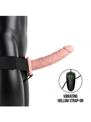 Nasadzovacie penisy, strap-on - Realrock Vibrating Hollow Strap-on dutý pripínací penis 21 cm - telový - REA139FLE