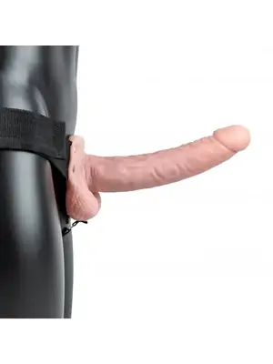 Nasadzovacie penisy, strap-on - Realrock Hollow Strap-on dutý pripínací penis so semenníkmi 23 cm - telový - REA132FLE