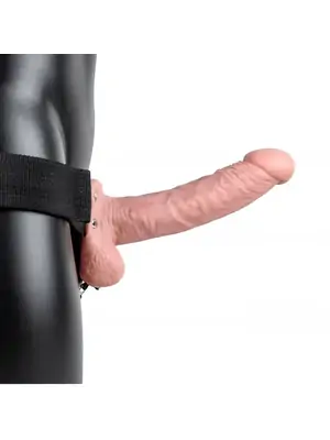 Nasadzovacie penisy, strap-on - Realrock Hollow Strap-on dutý pripínací penis so semenníkmi 18 cm - telový - REA131FLE