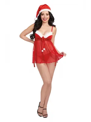 Erotické kostýmy - Dreamgirl Santa Košieľka s čiapkou - shm12117-LRD-S - S