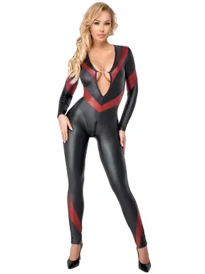 Bodystocking a catsuit - Cottelli Party Jumpsuit - čierno-červený - 27306691051 - XL