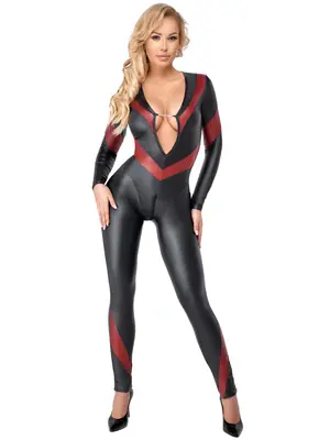 Bodystocking a catsuit - Cottelli Party Jumpsuit - čierno-červený - 27306691031 - M