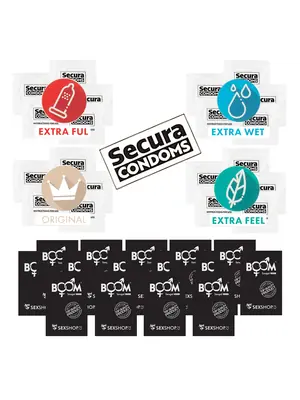 Akčné a darčekové sady kondómov - Sada kondómy Secura 20 ks a vzorky Sexgel 15 ks - bal-kondomy-001-2024