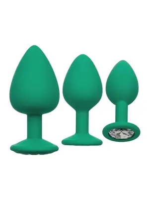 Nevibračné análne kolíky - Cheeky Gems sada análnych kolíkov - zelená - s14654green