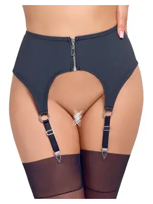 Erotické podväzky - Cottelli Lingerie Podväzkový pás so zipsom - čierny - 23405691021 - S