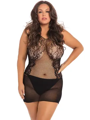 Erotické šaty - Lace fantasy Plus size minišaty - čierne - v757086XBLKOS