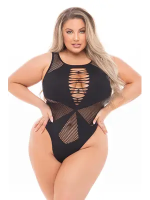 Erotické body a korzety - Duches Highneck Plus size body - čierne - v7220035XBLKOS