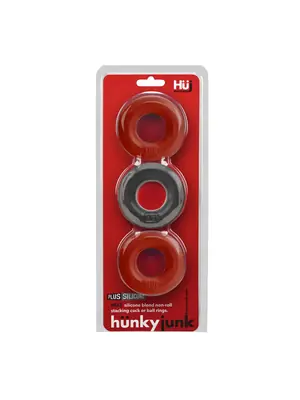 Erekčné krúžky nevibračné - Hunkyjunk Huj3 Set erekčných krúžkov - červená - shmHUJ-102-CHRTAR