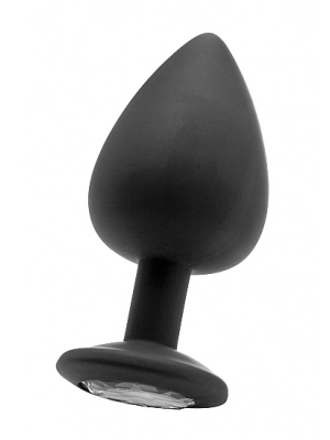 Nevibračné análne kolíky - Diamond Silikónový análny kolík s kamienkom L - čierny - shmOU183BLK