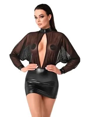 Erotické šaty - NOIR minišaty s priehľadným topom - čierne - 27190611041 - L