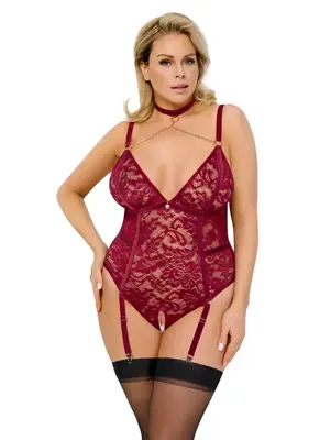 Erotické body a korzety - Cottelli Curves body - vínové: XL - 26445843061 - 2XL
