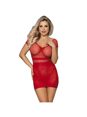 Erotické šaty - Subblime Minišaty so sieťovinou - červené - D-241341
