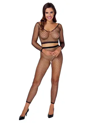 Bodystocking a catsuit - Fantasy by Cottelli Set sieťovaného topu a pančúch - čierny - 22513701101