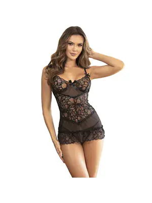 Erotické košieľky - Subblime Košieľka s kvetinovou čipkou - čierna - D-239318 - L/XL