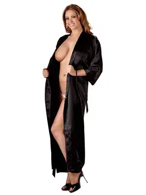 Erotické košieľky - Cottelli Lingerie Kimono dlhé - čierne - 27602231111 - S/M