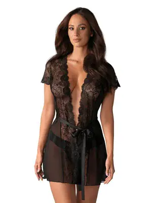 Erotické košieľky - Obsessive Alluria peignoir - čierny - 27605501131 - L/XL