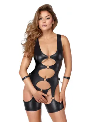 Erotické komplety - Cottelli Bondage Set body a tangá - čierne - 26331831021 - S