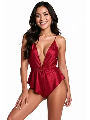 Erotické body a korzety - Passion SENSIE body Burgundy - 5908305975069 - L