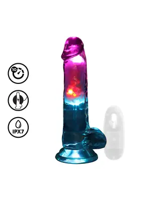 Realistické vibrátory - RealRock LED svietiace vibračné dildo so semeníkmi 18 cm - shmREA205TRA