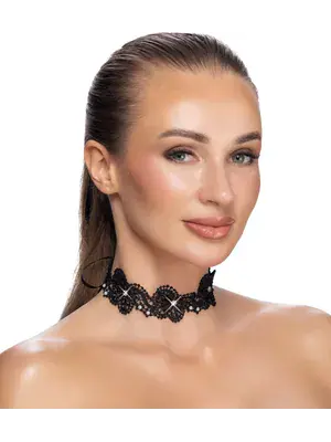 Erotické šperky - Cottelli Accessoires Choker Krajkový obojok s kamienkami - 24505851001
