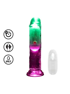 Realistické vibrátory - RealRock LED svietiace vibračné dildo 15 cm - shmREA202TRA