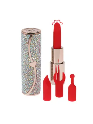 Vibrátory na klitoris - Loveline Sparkle Lipstick minivibrátor se 4 nástavci Iridescent - shmLOVU099IRI