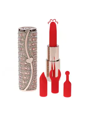 Mini vibrátory - Loveline Tiffany Lipstick minivibrátor se 4 nástavci Pink - shmLOVU096PNK