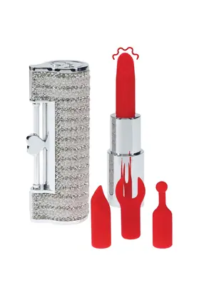 Mini vibrátory - Loveline Angel Lipstick minivibrátor se 4 nástavci - shmLOVU095CLR