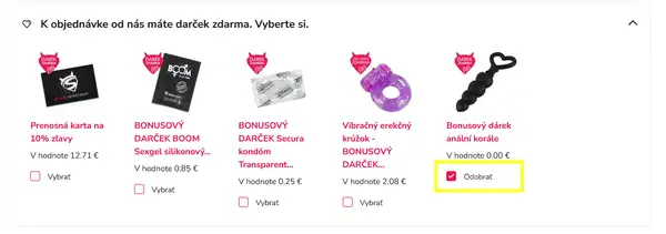 Pridanie darčeku do košíku