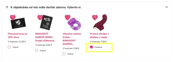 Pridanie darčeku zdarna k objednáve